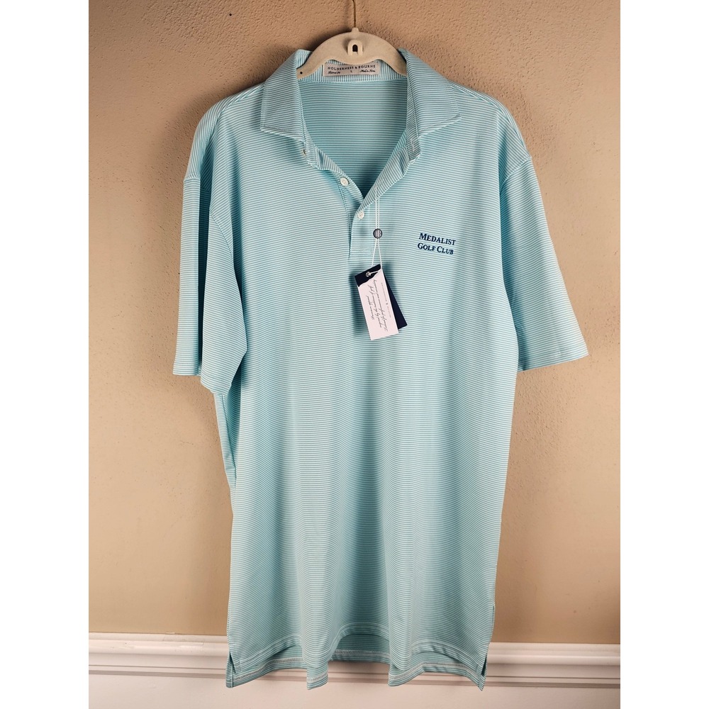 NWT Holderness & Bourne Mens Green Striped Golf Polo Shirt Large